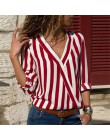 Kobiety szyfonowa bluzka 2018 lato eleganckie paski bluza z wycięciem w serek koszula luźna na co dzień topy Blusas Camisas Muje