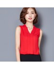 Elegancka bluzka damska bez rękawów szyfonowa z głębokim dekoltem biała czarna czerwona różowa wizytowa modna