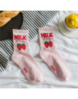 [EIOISAPRA] Kawaii żakardowe mleko truskawkowe Pinky/biały kobiety skarpetki japoński Harajuku śmieszne skarpetki Calcetines Muj
