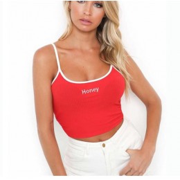 Kobiet miód list pasek Tank Tops 2018 kobiece Slip Crop topy Sexy Camis klub kamizelki biały czerwony damskie krótkie przylegają