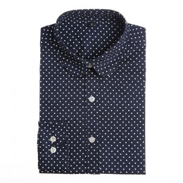 2019 Plus rozmiar Polka Dot bawełna kobiety bluzki koszula z długim rękawem koszule damskie skręcić w dół kołnierz bawełna Casua