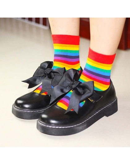 [WPLOIKJD] młodzieży piękne piękne Kawaii dziewczyna Rainbow skarpety wygodne japońskie Harajuku elegancki Calcetines Mujer skar