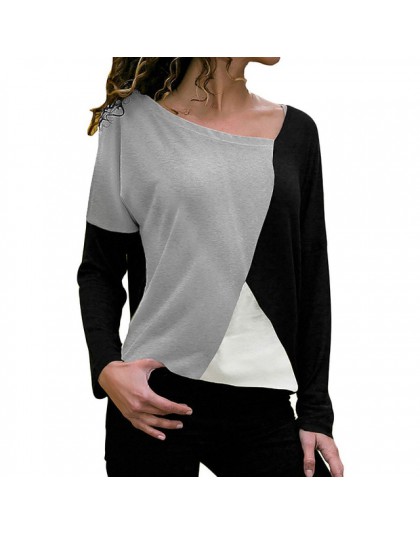 Bluzka 2019 kobiet na co dzień kobiet popy i bluzki Patchwork kolor bloku O-Neck z długim rękawem koszula bluzka Top