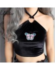 Weekeep kobiety Sexy Halter przycięte Camisole aplikacja z motylem czarny bez rękawów Crop Top Feminino Bralette moda lato Camis