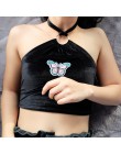 Weekeep kobiety Sexy Halter przycięte Camisole aplikacja z motylem czarny bez rękawów Crop Top Feminino Bralette moda lato Camis