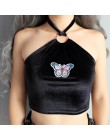 Weekeep kobiety Sexy Halter przycięte Camisole aplikacja z motylem czarny bez rękawów Crop Top Feminino Bralette moda lato Camis