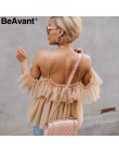 BeAvant Off ramię kobiet popy i bluzki lato 2019 Backless sexy peplum top kobiet w stylu Vintage wzburzyć mesh bluzka koszula bl