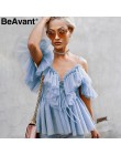 BeAvant Off ramię kobiet popy i bluzki lato 2019 Backless sexy peplum top kobiet w stylu Vintage wzburzyć mesh bluzka koszula bl