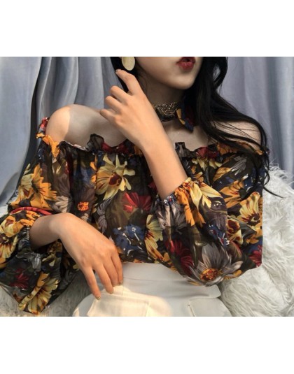 Neploe nowy Sexy Slash Neck Off ramię Blusas kobiety 2019 wiosna letni kwiat koszule z długim rękawem bluzka w stylu Vintage top
