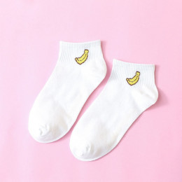 Biały Harajuku śliczne BANANA brzoskwinia truskawka nowość skarpetki damskie Kawaii zwierząt skarpetki roślin śmieszne Calcetine