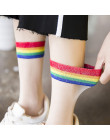 Przezroczyste skarpetki damskie młodzieżowe dziewczęce transparentne z ozdobnym kolorowym ściagaczem w paski