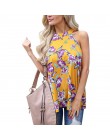 Elegancki bez rękawów Halter damska bluzka z szyfonu bluzki w stylu Vintage Floral wydrukowano lato Boho plaża koszule Backless 