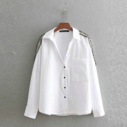 Tangada kobiet boczne paski bluzki pani urząd długim rękawem koszula z kołnierzykiem biały kobiet topy blusas BE335