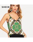 SHEIN Party Multicolor szalik druku Cami Spaghetti pasek V Neck Top kobiety lato wyjściowe kamizelki Casual Streetwear dla kobie