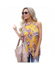 Elegancki bez rękawów Halter damska bluzka z szyfonu bluzki w stylu Vintage Floral wydrukowano lato Boho plaża koszule Backless 