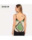 SHEIN Party Multicolor szalik druku Cami Spaghetti pasek V Neck Top kobiety lato wyjściowe kamizelki Casual Streetwear dla kobie