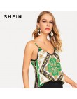 SHEIN Party Multicolor szalik druku Cami Spaghetti pasek V Neck Top kobiety lato wyjściowe kamizelki Casual Streetwear dla kobie