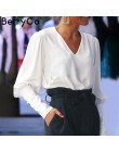 BerryGo Puff rękaw kobiety bluzka guzik do koszuli biały v neck topy wiosna 2019 elegancka pani urząd streetwear blusas koszule 