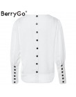 BerryGo Puff rękaw kobiety bluzka guzik do koszuli biały v neck topy wiosna 2019 elegancka pani urząd streetwear blusas koszule 