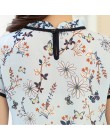 2017 lato kwiatowy Print szyfonowa bluzka potargane kołnierz łuk szyi koszula płatek szyfonowe topy z krótkim rękawem Plus rozmi