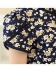 2017 lato kwiatowy Print szyfonowa bluzka potargane kołnierz łuk szyi koszula płatek szyfonowe topy z krótkim rękawem Plus rozmi