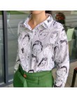 Nvyou gou moda postaci bluza z nadrukiem kobiety Graffiti bluzki Streetwear skręcić w dół kołnierz z długim rękawem bawełna luźn