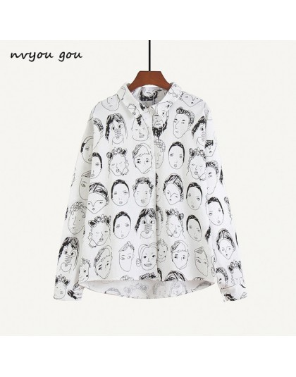 Nvyou gou moda postaci bluza z nadrukiem kobiety Graffiti bluzki Streetwear skręcić w dół kołnierz z długim rękawem bawełna luźn