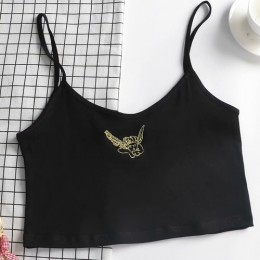 Krótki crop top z głębokim dekoltem na cienkich ramiączkach biała czarna seksowna modna młodzieżowa dla dziewczyn dla kobiet