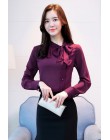 2018 nowy łuk szyi odzież damska wiosna z długim rękawem szyfonowa bluzka damska koszula solidna fioletowy formalne kobiety topy