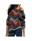 Kobiety bluzki Off Shoulder topy Striped drukuj Pullover bluzy z dzianiny Casual bluzki z długim rękawem bluzka koszula Camiseta