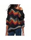 Kobiety bluzki Off Shoulder topy Striped drukuj Pullover bluzy z dzianiny Casual bluzki z długim rękawem bluzka koszula Camiseta