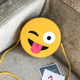 Śliczne Emoji torby na ramię kobiety torba kurierska ze skóry PU torba dziewczyny Crossbody torba dla dzieci, małe, okrągłe, Sat