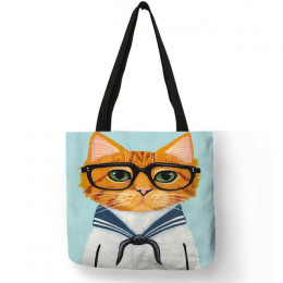 Spersonalizowany kot torba na drobiazgi dla kobiet Lady składane wielokrotnego użytku pościel torba na zakupy z nadrukiem podróż