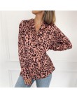 Kobiety bluzki lato Leopard szyfonowa bluzka z długim rękawem Turn Down Collar Lady koszula biurowa luźne topy Plus Size Blusas 