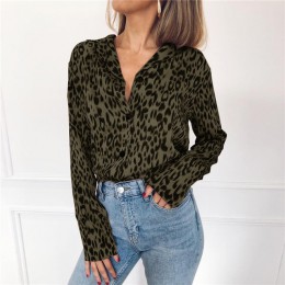 Kobiety bluzki lato Leopard szyfonowa bluzka z długim rękawem Turn Down Collar Lady koszula biurowa luźne topy Plus Size Blusas 