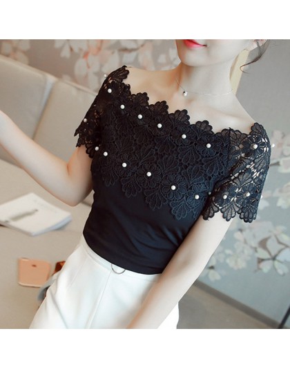 Kobiety koronki Patchwork bluzka koszula Casual Off Shoulder Top seksowna sukienka z krótkim rękawem biała bluzka damska lato Ho