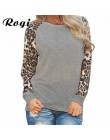 Rogi Leopard kobiet popy i bluzki 2019 z długim rękawem bluzka koszula patchworkowa tunika Tee koszula Blusas Femme Mujer Plus r