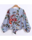 ISHOWTIENDA kwiatowy Print bluzka moda koszule kobiety "s topy popędzający mieszane paski z długim rękawem bluzka z długim rękaw
