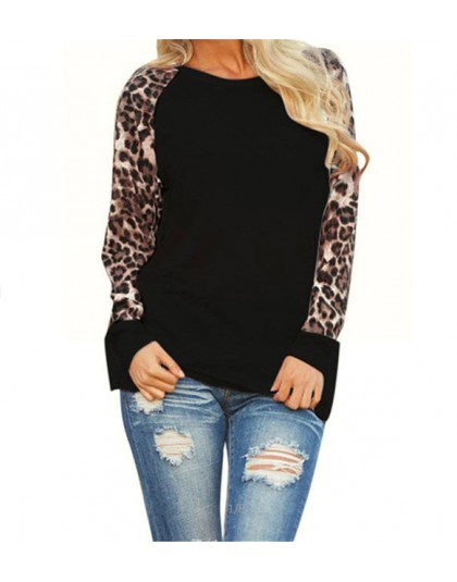 Rogi Leopard kobiet popy i bluzki 2019 z długim rękawem bluzka koszula patchworkowa tunika Tee koszula Blusas Femme Mujer Plus r