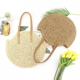 Okrągły słoma plaża torba w stylu Vintage ręcznie tkane torba na ramię rafia, koło, Rattan, torby czeski letnie wakacje torby ca