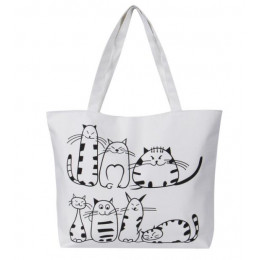Kobiety uroczy kreskówkowy kot drukuj Canvas torba na ramię zamek na zamek błyskawiczny dorywczo dużego ciężaru torebka na zakup