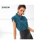 SHEIN niebieski krawat szyi wzburzyć Armhole brokat Top elegancki Party stojak kołnierz Cap rękaw bluzka kobiety letnia odzież r