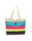 Lato torba Shopper płótnie paski Rainbow drukuje torby plażowe dużego ciężaru kobiet Ladies dziewczyny torba na ramię dorywczo z