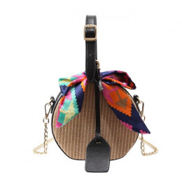 Nowy słomkowy małe okrągłe torby modna torebka Streamer na ramię Messenger plaża szale sprzęgła Top uchwyt torebki torba kobiety