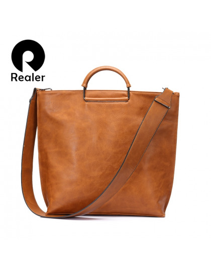 REALER sztucznej skóry kobiet torebki duże skrzynki kobiet szeroki pasek na ramię messenger torby damskie crossbody top-torby z 