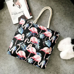 Kobiety płótno Flamingo torba na ramię w stylu bohemy torby na zakupy zwierząt drukowania torba damskie torebki z uchwytem w sty