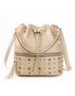 REPRCLA luksusowa marka kobiety wiadro torba moda Tassel torba na ramię wysokiej jakości nit Messenger torby torebka kobieca do 