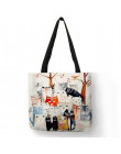 Piękny wzór kobiety skrzynki Cute Cartoon koty obraz drukowane torebki Eco pościel moda solo, praktyczna torba na ramię pani