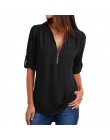 Lato koszula kobiety szyfonowa bluzka Casual z długim rękawem Top Sexy Zipper głębokie V Neck kobiety bluzki koszule Blusa Mujer