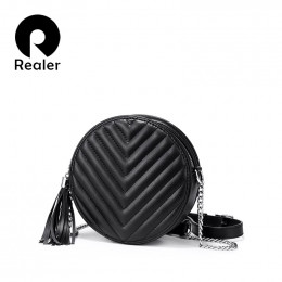 Realer kobiety torba na ramię mała okrągła torba śmieszne kobiet messenger torby crossbody dla kobiet 2019 PU skóra retro łańcuc